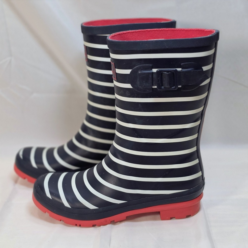 🔥  Joules Wellies Women's Tall Rain Boots Striped Navy White Britain Size 9‎ 🌧